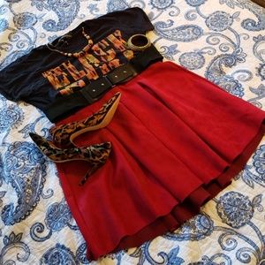 Ruby red suede finish swing skirt